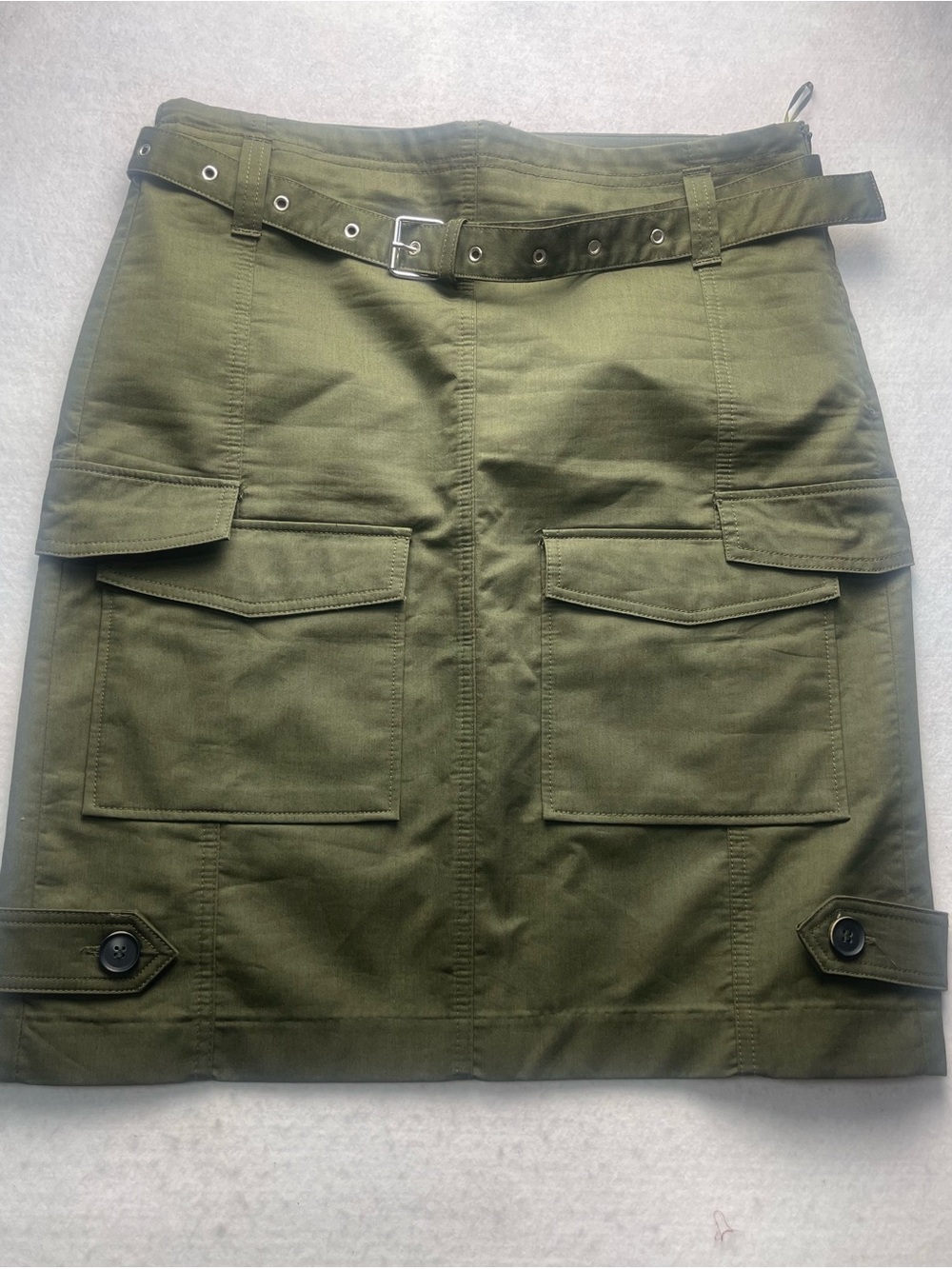Zara Olive Green Cargo Midi Skirt with Belt